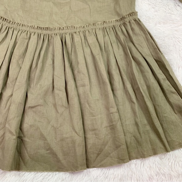 R.G.Kane Stella linen mini dress in olive green ruffle hem Made in USA - Picture 9 of 12